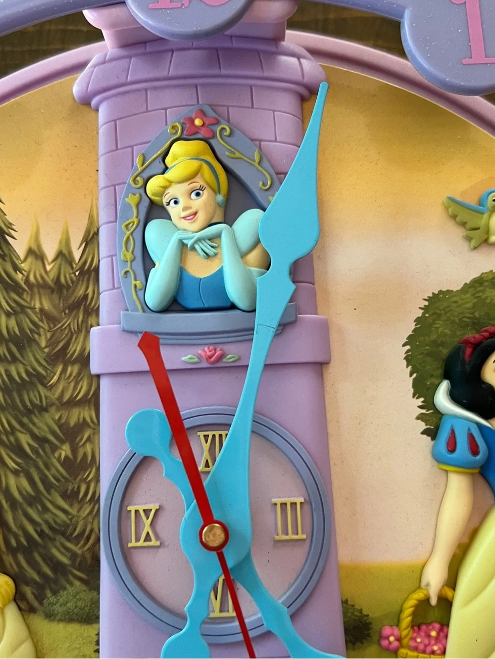 Vintage Disney Princess Clock — Lavender & Pink with sound and movement hourly